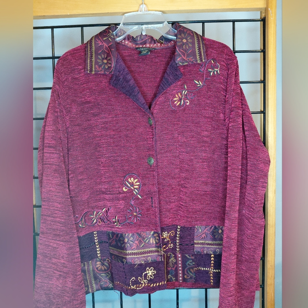 Embroidered Burgundy Cardigan